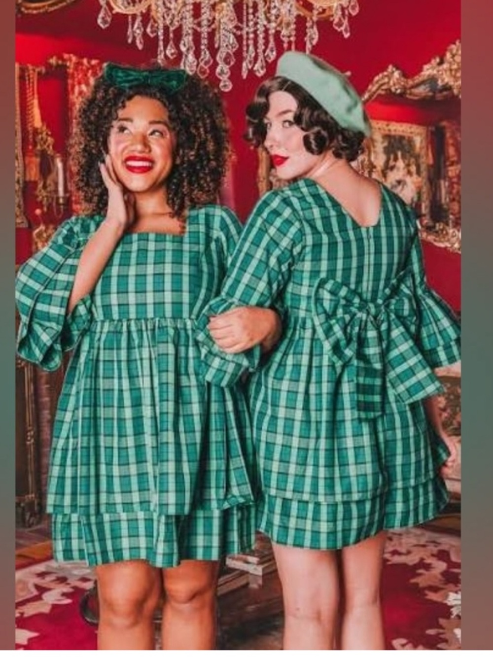 Ivy City Co Clara Green Plaid Dress With Bow 24W